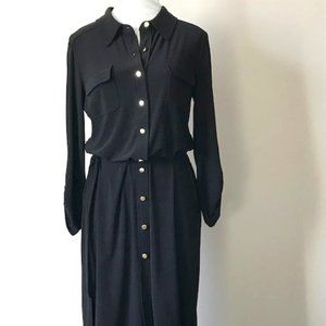 Laura Black Belted Button Up Dress